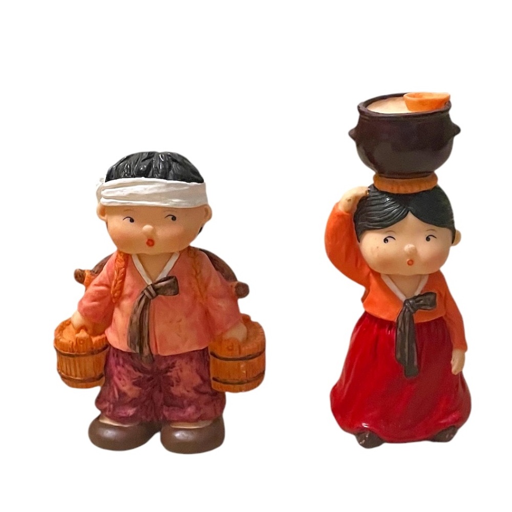 Set of‎ 2 Vintage KOREART Figurines Boy and Girl - Hand-painted Asian Art Decor